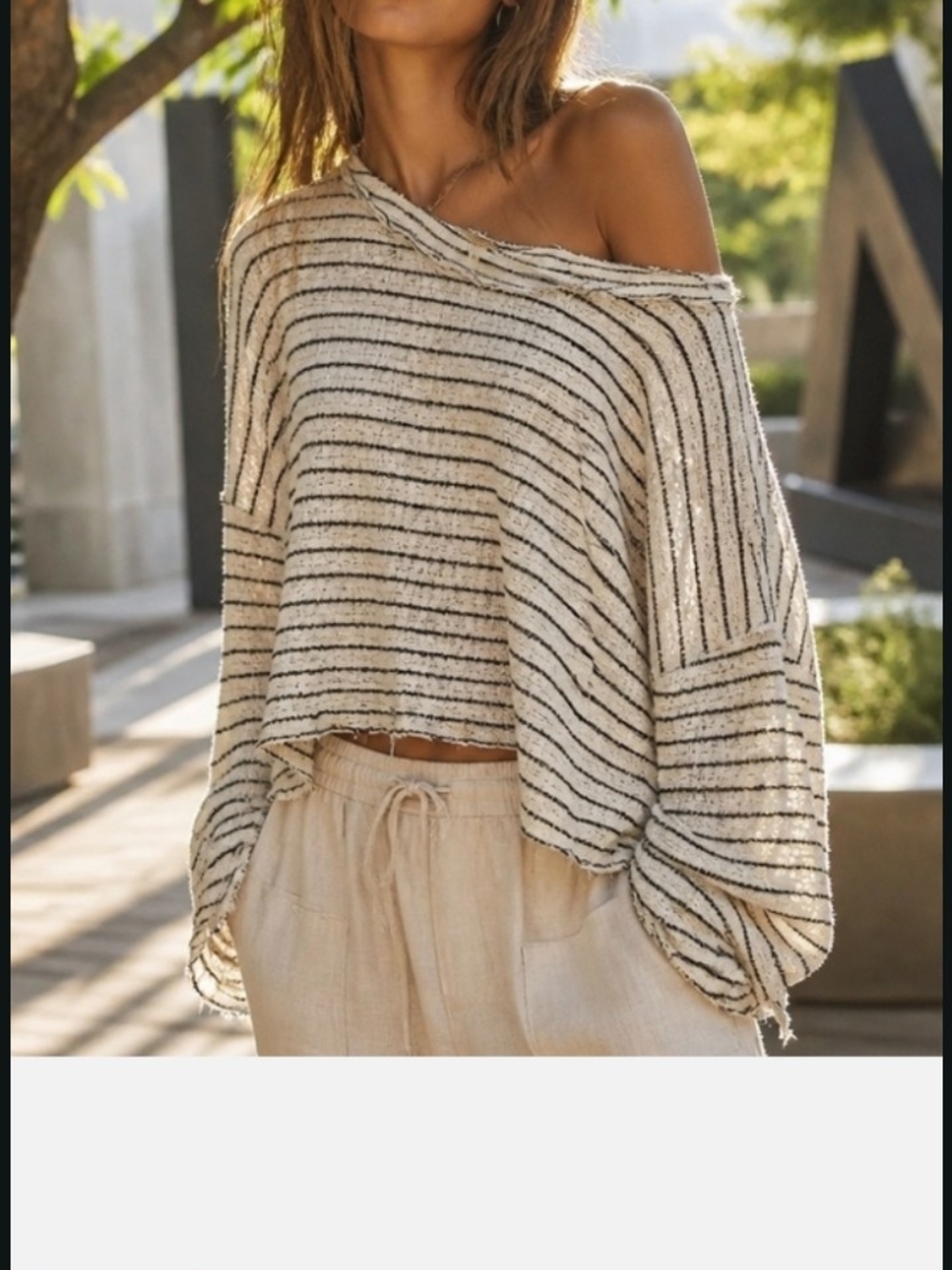 We The Free Striped Off-the-Shoulder Sweater - Cream/Black